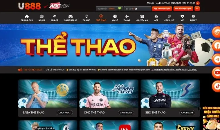 Thể Thao Tại U888 Trải Nghiệm Cá Cược Đỉnh Cao Với Kèo Hấp Dẫn 1 Sảnh Thể Thao U888 thiết kế giao diện đẹp, chuyên nghiệp
