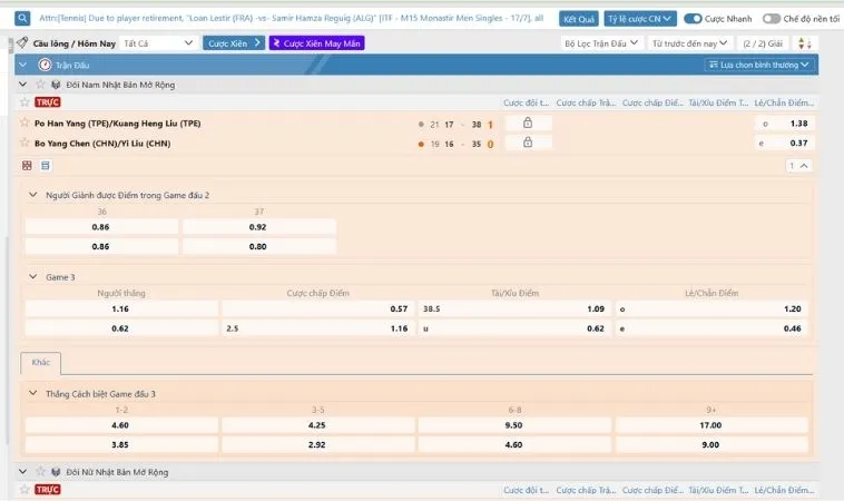 Cách Chơi Cá Cược Cầu Lông Tại U888 Dễ Thắng Nhất Cho Tân Thủ 2 Giao diện đặt kèo cá cược cầu lông tại U888