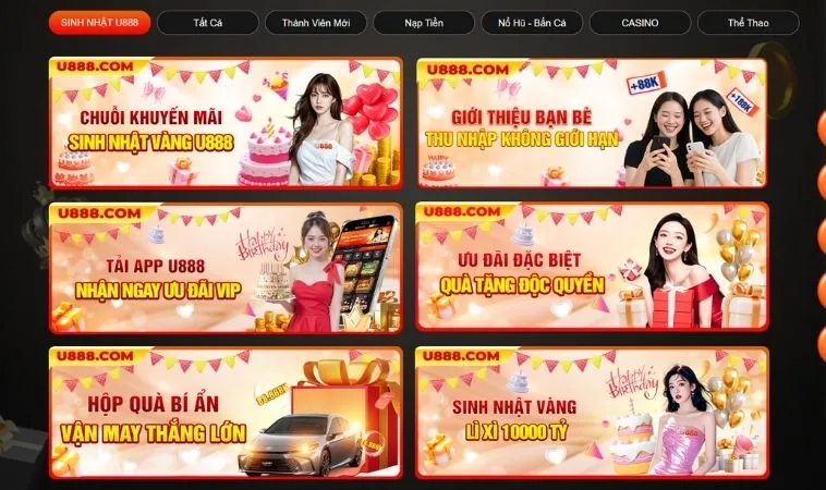 Khuyến Mãi Tại U888 Nhận Thưởng Hấp Dẫn Khi Cá Cược Trực Tuyến 1 Vô vàn các chương trình khuyến mãi U888 hấp dẫn tặng hội viên nhà cái