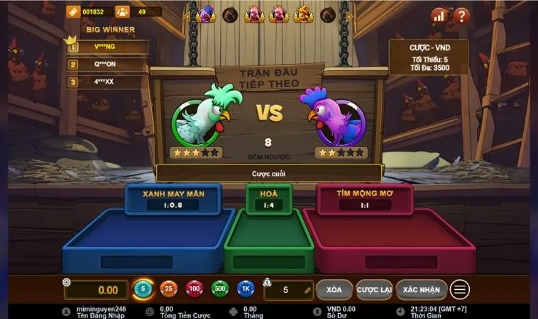 Cách Chơi Đá Gà 3D Tại U888 Hấp Dẫn Cho Người Mới 2 Giao diện đặt cược đá gà 3D tại U888