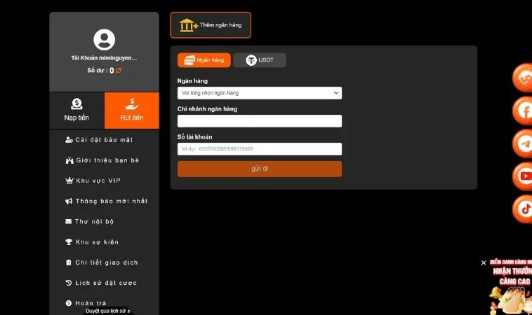 Rút Tiền U888 Nhanh Chóng An Toàn Trong 60 Giây Tại Nhà Cái 2 Giao diện rút tiền U888