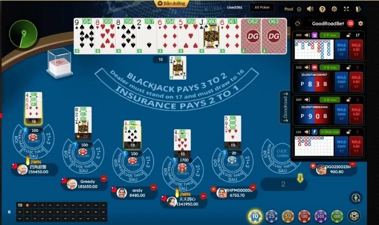Bàn chơi Blackjack tại U888