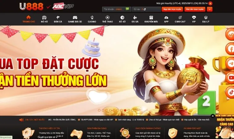 Giao diện trang chủ nhà cái U888