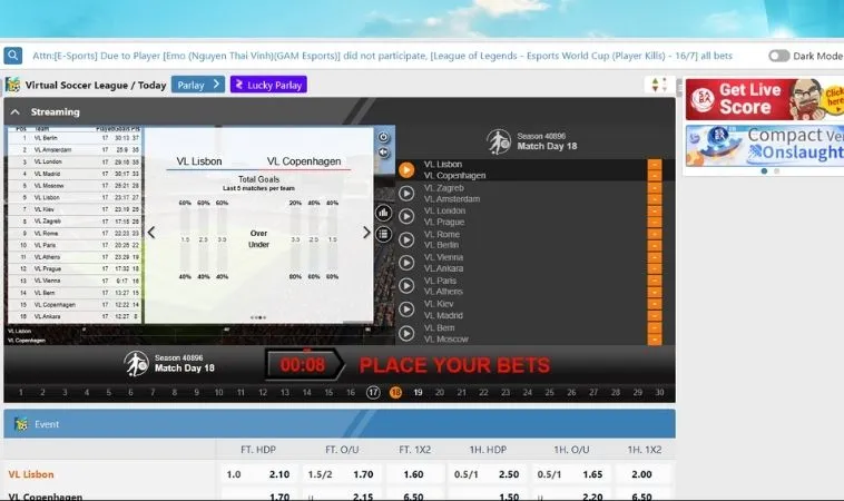 Tìm Hiểu Cá Cược Thể Thao Ảo U888 Dễ Thắng Cho Người Mới 2 Giao diện đặt kèo cá cược thể thao ảo U888