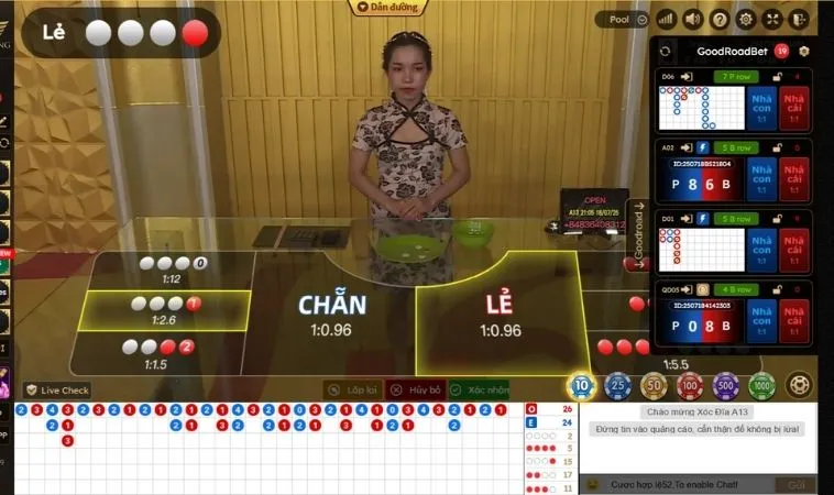 Giao diện đặt cược Xóc Đĩa tại U888